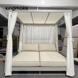 เฟอร์นิเจอร์กลางแจ้งสระว่ายน้ำเลานจ์คู่พร้อมที่บังแดดในสวนเตียงวันผ้าอลูมิเนียมเตียงอาบแดดกลางแจ้งเตียงนอนกลางวัน - Product Image 2