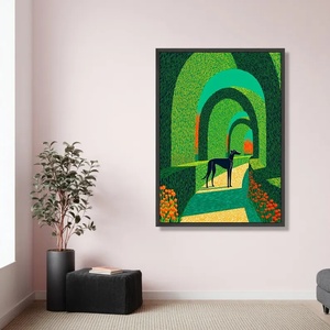 Stampa su tela con motivo Greyhound nero e arco verde, scena naturale vibrante per esterni, stampa artistica da parete con cornice per camera e <span class=keywords><strong>casa</strong></span> - Product Image 2