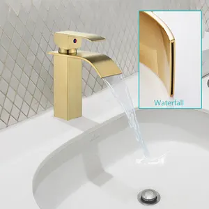 Chrome-Wasserfall-Auslauf-Badezimmer-Wasserhahn eintiges Griff einfüllbares Loch Badezimmer Waschtisch Waschbecken-Wasserhahn Becken-Mischbatterie