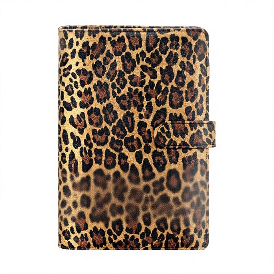 A5 Refillable 6-Ring Faux Leather Binder Leopard Pattern Planner ...