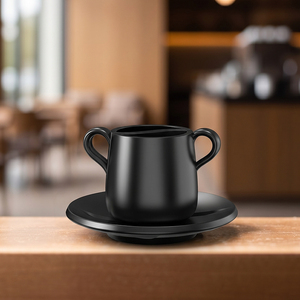 Juego de Tazas de Café de Cerámica con Forma de Grano de Café, Taza Doble de Espresso de 80 ml con Platillo a Juego para <span class=keywords><strong>Barista</strong></span> - Product Image 6