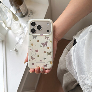 Funda de Teléfono de Doble Capa con Textura Metálica y Diseño de Flores y Mariposas Coloridas al Estilo Coreano para iPhone 17ProMax 16 15 14 - Product Image 3