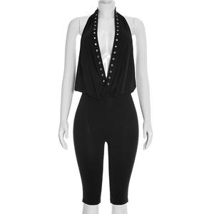 Viviblook J26JP015 Mono de una pieza para mujer, nuevo, casual, sexy, con remaches, halter, sin espalda, corto, elegante - Product Image 4
