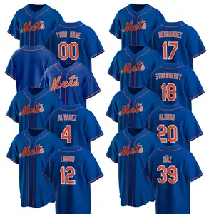 2024 da uomo New York Mets maglia alternativa camicie da Baseball blu abito ricamato cucito personalizzato accettato