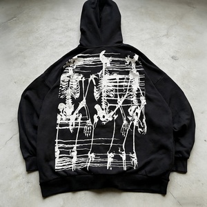 Sweat à capuche zippé oversize personnalisé pour homme, motif squelette rouge streetwear, style audacieux - Product Image 2