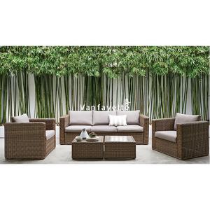 Vancouver 5 tempat duduk Sofa sudut rotan coklat Set teras furnitur anyaman 4 bagian Set Sofa percakapan dengan bantal - Product Image 1