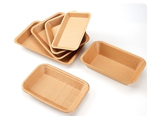 Assiettes en papier kraft brun rectangulaires, compostables, de qualité alimentaire, jetables, pour collations - Product Image 1
