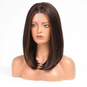 Peluca sintética de longitud media marrón FTL007, cabello natural, peluca a rayas rojas y marrones, peluca de encaje resistente al calor para uso diario para mujer - Product Image 6