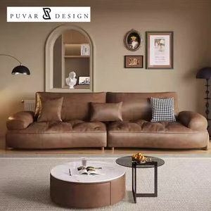 Ensemble <span class=keywords><strong>de</strong></span> salon 4 places pour <span class=keywords><strong>intérieur</strong></span> <span class=keywords><strong>de</strong></span> maison marron rétro <span class=keywords><strong>de</strong></span> <span class=keywords><strong>designer</strong></span> italien, canapé en cuir moderne et <span class=keywords><strong>de</strong></span> luxe léger - Product Image 1