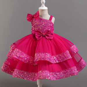 Summer Baby <strong>Girl</strong> Pengpeng Princess <strong>Dress</strong> Cross-Border Sequin Cake Mesh <strong>Party</strong> <strong>Dress</strong> with Lace Decoration Solid Pattern