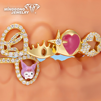 Grillz personnalisés en argent 925 plaqué or, motif Dragon Kuromi Couronne, ensemble partiel, avec moissanite, bijoux dentaires Hip Hop pour fête