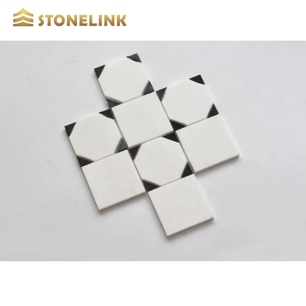High Class Geometric Design White Marble and Brass Mosaic Tiles For Wall Decoration