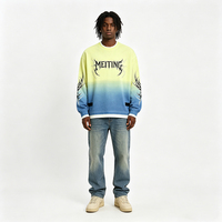 T-shirt à manches longues dégradé personnalisé pour homme, style vintage streetwear cyber Y2K gothique, imprimé graphique, coupe oversize, bretelles ombrées, 100% coton