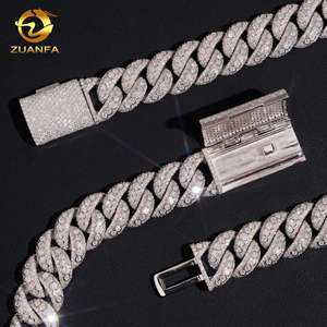 Luxury Bezel Setting Moissanite <strong>Solid</strong> <strong>Silver</strong> 925 Gold Plated 18mm Necklace Chain Hip Hop Iced Out Jewelry Cuban Link Chain - Product Image 5