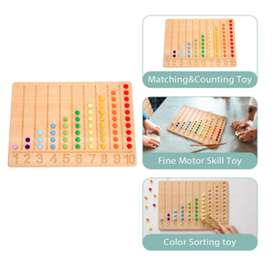 Jeu de comptage de perles Jeu de mathématiques préscolaire Jouets de tri des couleurs Ensemble de cartes de traçage de numéros en bois - Product Image 3