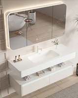 Meuble de salle de bain moderne en pierre frittée de luxe avec vasque intégrée, comptoir sur mesure pour hôtel, fabrication usine