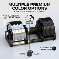 Haltères réglables en acier au carbone Smart Lock, en argent, antidérapants, pour la maison, avec incréments de 2 kg, jusqu'à 40 kg