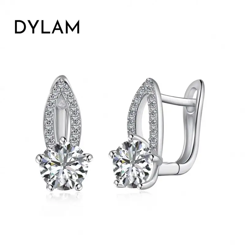 Dylam Unique Trendy Design S925 Hoop Earrings For Women Dazzling Round Diamond Cz Design Stud Earrings Jewelry Women Dainty