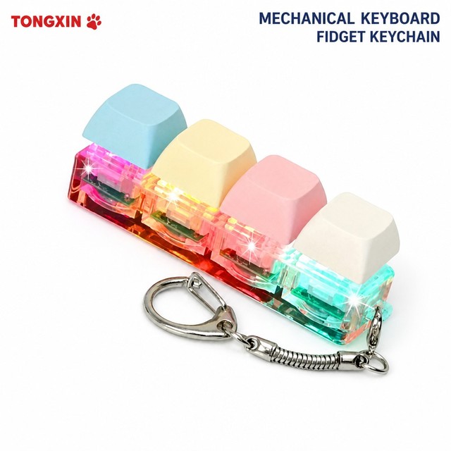 TONGXIN Custom Mechanical Keyboard Keycap Fidget Keychain LED Backlit Push Button Clicker Sensory Stress Relief Toy OEM Bulk
