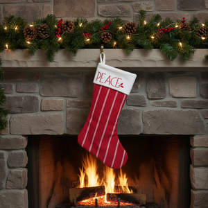 Chaussette de Noël haut de gamme de luxe écologique en toile de coton rétro à rayures brodées, décorations en forme de canne à sucre rouge et beige pour la famille - Product Image 2