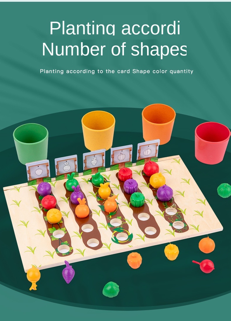 Children wooden mathematics early education toys Vegetables Fruits Color Classification Cup Counting Shape Matching Farm Game
