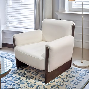 Modern Chinese Style <b>Office</b> <b>Sofa</b> Single Solid Wood High-Density Sponge Comfortable White Matte Dark Walnut Foot - Product Image 1