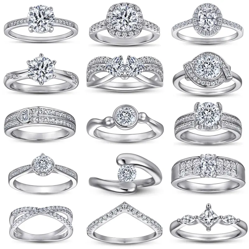 Wholesale Engagement Wedding Diamond Ring Set Cubic Zirconia Promise Sterling Silver Rings for Men and Women Anillos