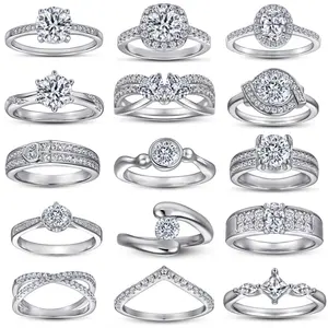 Grosir Cincin Pernikahan Pertunangan Berlian Set Cubic Zirconia Janji Sterling Silver Rings untuk Pria dan Wanita Anillos