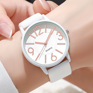 Reloj de Cuarzo para Mujer, Esfera Redonda de 38 mm, Cristal, Correa de Silicona de 20 mm, Caja de Aleación, Números Arábigos, Puntero, Accesorio de Moda Sencillo - Product Image 1