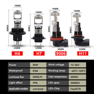 Ampoule de phare LED K3 Mini Lens 30W 12V étanche 5000 Lumens 6000K H4/H7/H11/9006, ajustement universel, garantie 2 ans pour voitures - Product Image 2