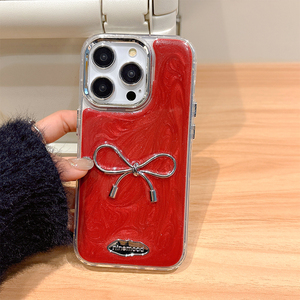 Étui de téléphone pour femme en TPU de style coréen avec nœud de luxe, colle <span class=keywords><strong>rouge</strong></span>, paillettes et strass pour <span class=keywords><strong>iPhone</strong></span> 17 Pro Max 16 Pro 15 14 12 13 - Product Image 3