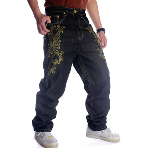 Pantalon en denim brut noir personnalisé pour <span class=keywords><strong>homme</strong></span>, broderie Phénix doré, <span class=keywords><strong>coupe</strong></span> ample gothique vintage, jambe <span class=keywords><strong>droite</strong></span>, style streetwear hip-hop, jeans pour <span class=keywords><strong>homme</strong></span> - Product Image 4
