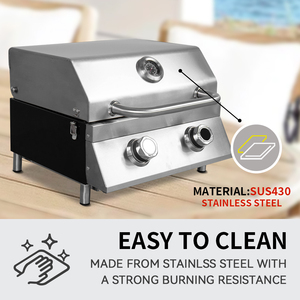 Parrilla de Gas portátil de acero inoxidable, 2 quemadores, parrilla de Gas para barbacoa de mesa para acampar al aire libre - Product Image 5