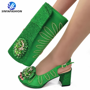 Sinya New Style Ladies Wedding <strong>Shoe</strong> Bag Set With Stones High Heel <strong>Women</strong> Party Style Italian <strong>Shoes</strong> and Bag Set - Product Image 1