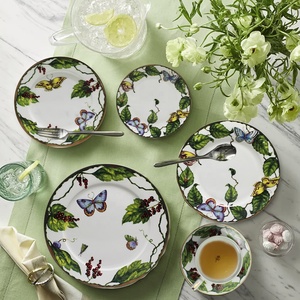 Service de vaisselle en céramique motif végétal, comprenant un bol vert et des assiettes en porcelaine haute dureté, idéal pour les mariages et les hôtels - Product Image 5