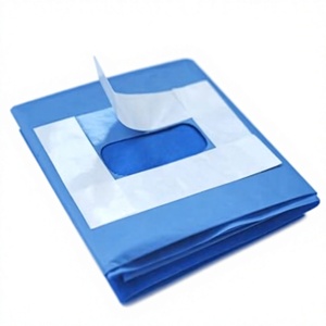 Draps chirurgicaux stériles jetables bleus avec bordure adhésive, protection hypoallergénique - Product Image 1