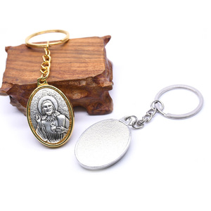 Oval Metal <b>Keychain</b> Gold Antique Silver Religious Figure Embossed Handmade <b>Personal</b> Gift - Product Image 5