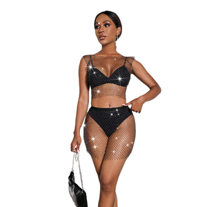 Discothèque fête brillant diamant cristal résille femmes culottes dames soutien-gorge et culotte ensemble strass sous-vêtements cristal pêche Ne - Product Image 2