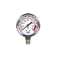 40MM Stainless Steel Bottom Mount Pressure Gauge Manometer for Gas Liquid Applications for Measuring Instruments