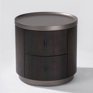 Comodino Rotondo Minimalista Italiano in Legno Massello Affumicato, Tavolino da Notte Moderno Creativo Stile Poliform - Product Image 4