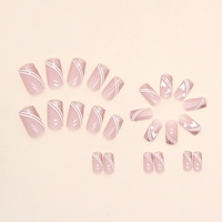 Faux ongles mi-longs pré-dessinés, style européen minimaliste, scintillants, style français, motifs cœurs mignons, simples et artificiels