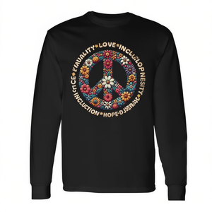 T-shirt a maniche lunghe con stampa: Gentilezza, Pace, Uguaglianza, Amore, Inclusione, Speranza, Diversità - Product Image 2