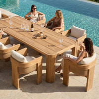 Muebles de Patio de Lujo para el Borde de la Piscina, Mesa de Comedor de Madera de Teca Resistente para 8 Personas, Sillón de Mimbre, OEM