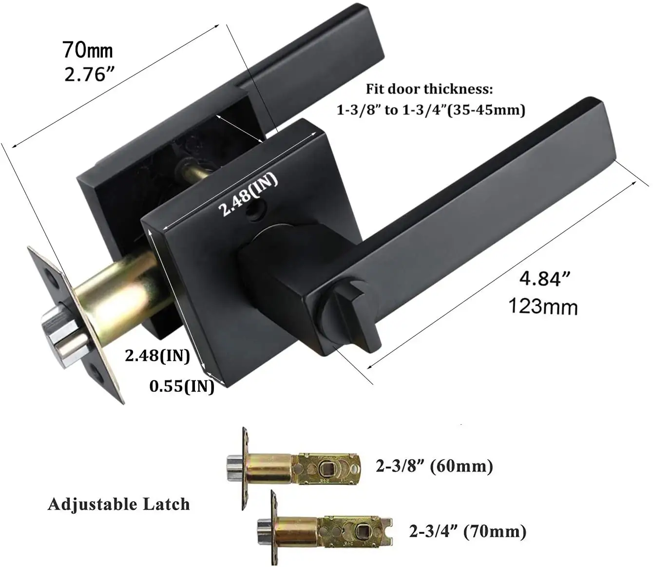 Entry Lever Door Handle and Single Cylinder Deadbolt Lock and Key Slim Square Locking Lever Handle Set