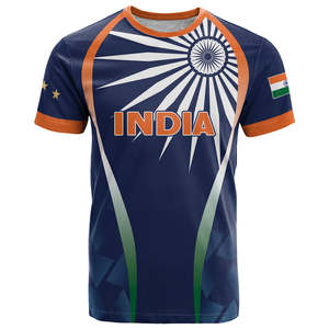 Inde t-shirt Swatantra Diwas joyeux jour de l'indépendance indienne vente en gros nouveau Design emblème national indien hommes tissé 3D T-shirts - Product Image 5