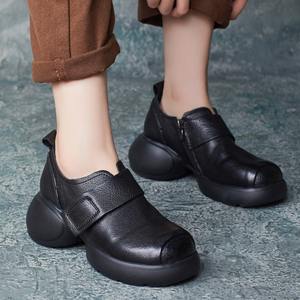 Zapatos de Mujer Hechos a Mano, Estilo Británico, Punta Abierta, Casuales, con Cordones, Plataforma, Antideslizantes, para Caminar al Aire Libre - Product Image 4