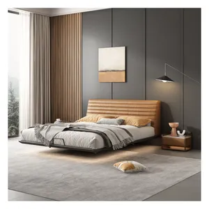 Wholesale suspended bed 2023 new leather headboard Italian leather bed master bedroom popular soft bag double king size bed