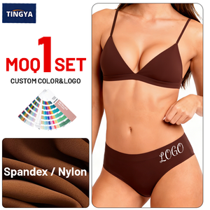 Set da donna con reggiseno e mutandine profonde quotidianamente Bralette reggiseni Wireless sottili a vita <span class=keywords><strong>bassa</strong></span> slip Set reggiseno a triangolo traspirante - Product Image 1