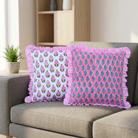 Housse de coussin carrée 100% coton, faite à la main, imprimée à la main, à volants, style bohème, décoration d'intérieur