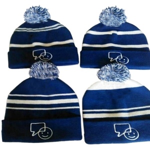 Mùa Đông Toques Tùy Chỉnh Người Đàn Ông Acrylic Dệt Kim Sọc <span class=keywords><strong>Beanie</strong></span> <span class=keywords><strong>Hat</strong></span> Với Top Bóng Thêu Logo Đan Toque Mũ Với Pom Pom - Product Image 5